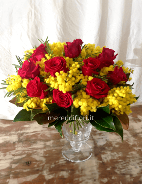Bouquet rose rosse mimosa xxl